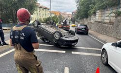 Sarıyer'de Dehşet Kaza! Araç Refüje Çarpıp Takla Attı!