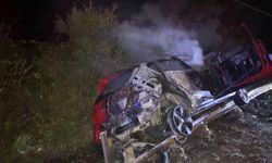 Bilecik Osmaneli'de Korkutan Kaza! Otomobil Bariyerlere Çarpıp Alevlere Teslim Oldu!