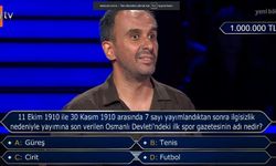 "Kim Milyoner Olmak İster" Yarışmasında 1 Milyonluk Soru: Osmanlı'nın İlk Spor Gazetesi Hangisidir?