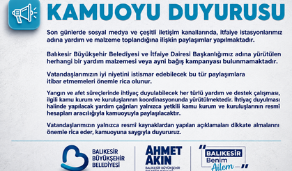 Balıkesir Büyükşehir'den sahte yardım çağrılarına karşı uyarı