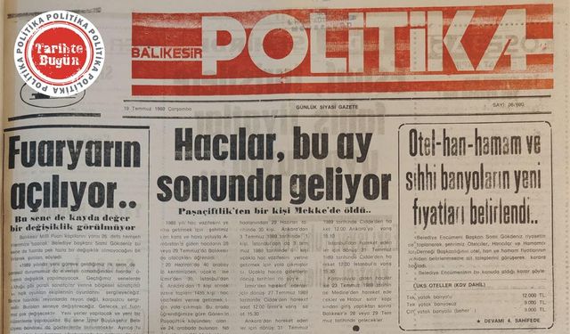 19 Temmuz 1989 Çarşamba: UNICEF Savaştepe’de incelemeler yapacak