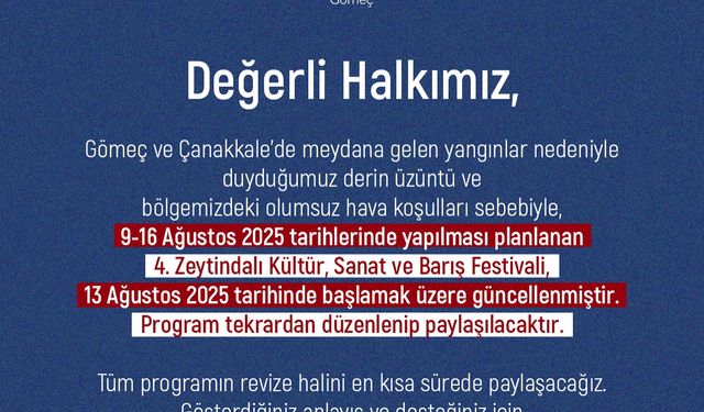 Gömeç Belediyesi’nden Festival Programında Değişiklik