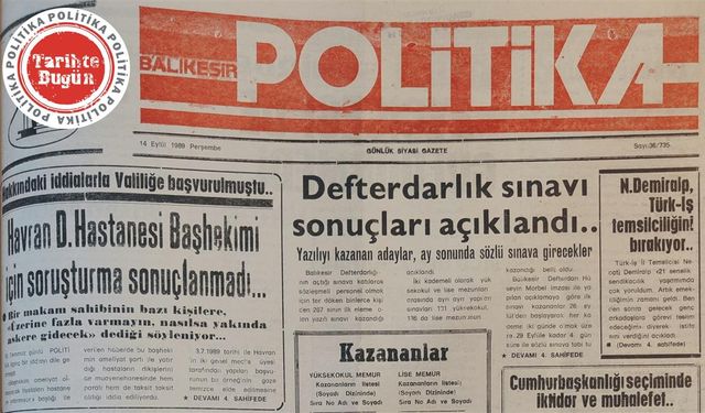 14 Eylül 1989 Perşembe: Havran Devlet Hastanesi Başhekimi için soruşturma sonuçlanmadı