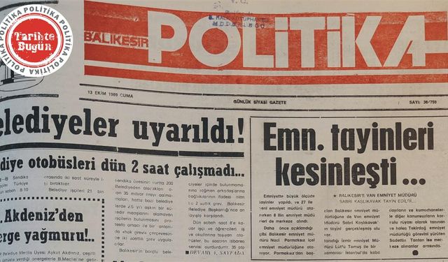 13 Ekim 1989 Cuma: Belediyeler uyarıldı