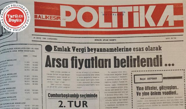 25 Ekim 1989 Çarşamba: Arsa fiyatları belirlendi.