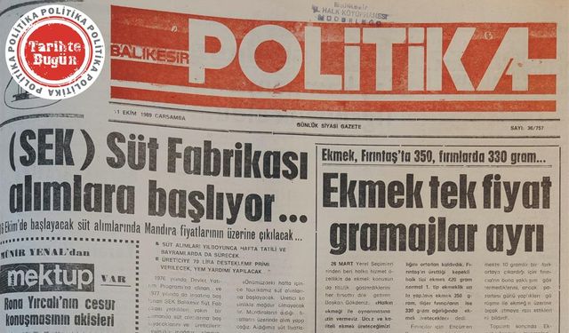 11 Ekim 1989 Çarşamba: SEK Süt alımlara başlıyor