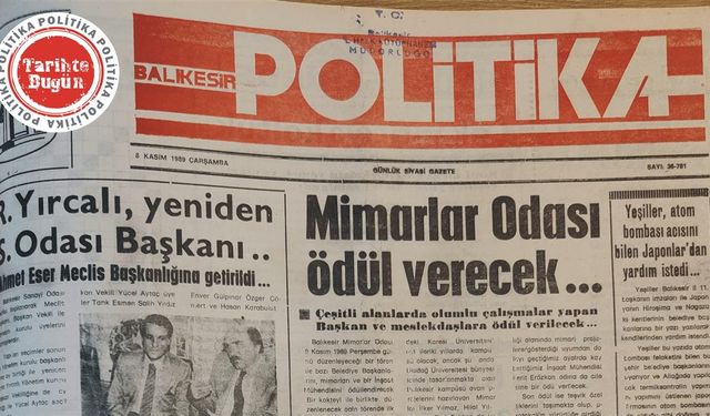 8 Kasım 1989 Çarşamba: Mimarlar Odası ödül verecek