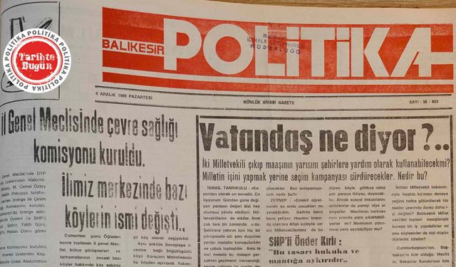 4 Aralık 1989 Pazartesi: İl Genel Meclisinde Çevre Sağlığı Komisyonu kuruldu