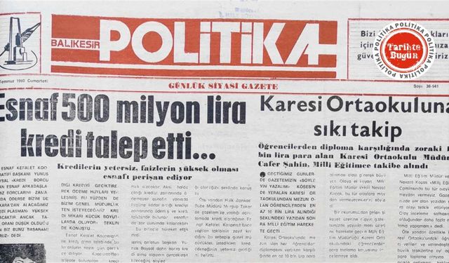 14 Temmuz 1990 Cumartesi: Esnaf 500 milyon lira kredi talep etti