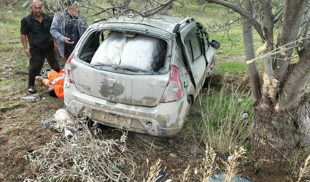Havran’da trafik kazası: Zeytin bhçesine devrilen araçta 2 kişi yaralandı!