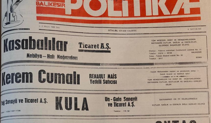 2 Mayıs 1989 Salı: Bayram ilanları