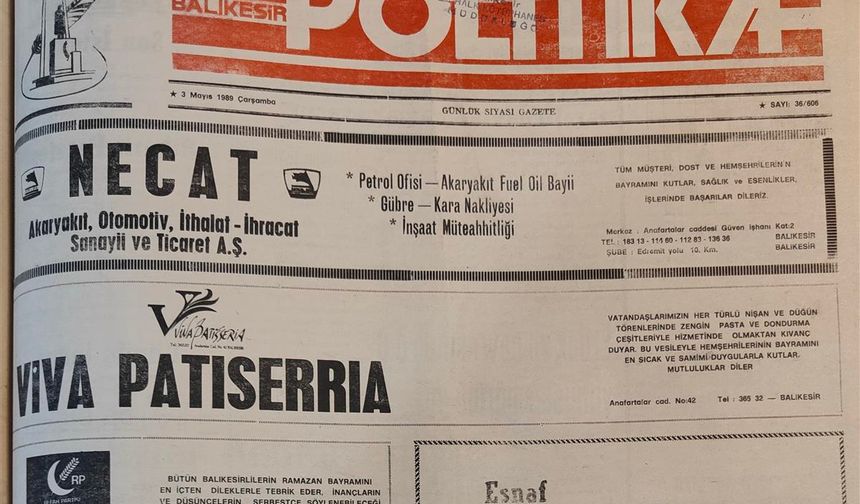 3 Mayıs 1989 Çarşamba: Bayram ilanları