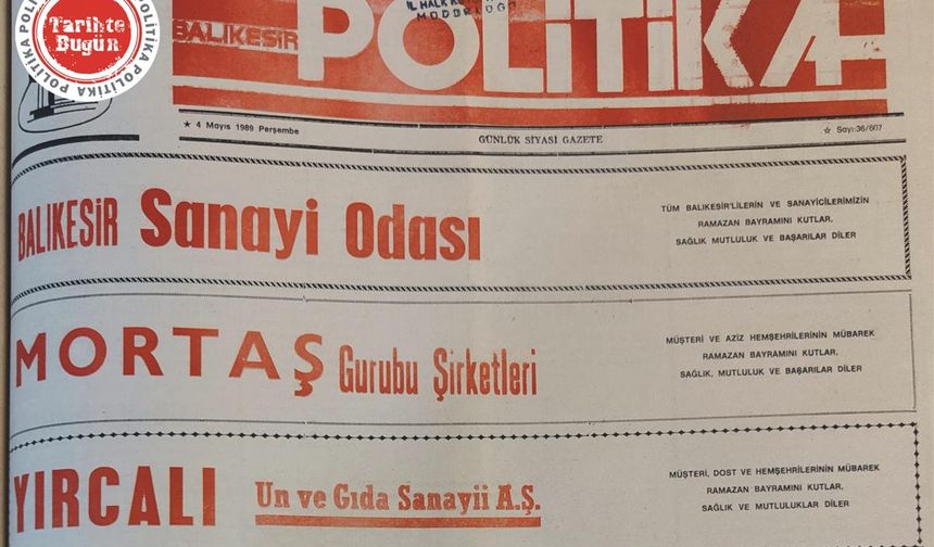 4 Mayıs 1989 Perşembe: Bayram ilanları