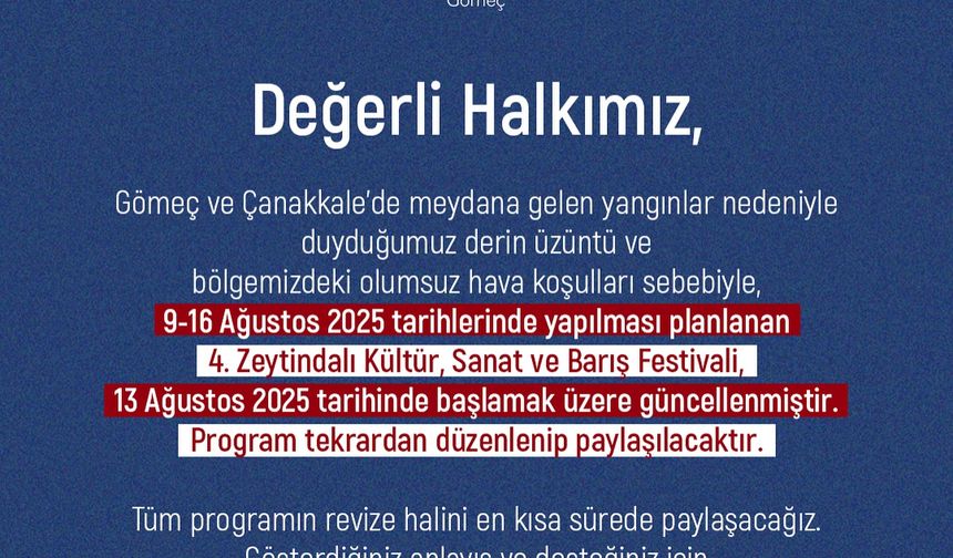 Gömeç Belediyesi’nden Festival Programında Değişiklik