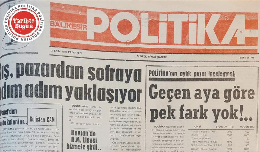 2 Ekim 1989 Pazartesi: Kış Pazardan sofraya adım adım yaklaşıyor