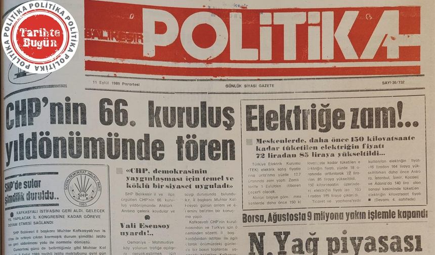 11 Eylül 1989 Pazartesi: CHP’nin 66. Yıldönümünde tören