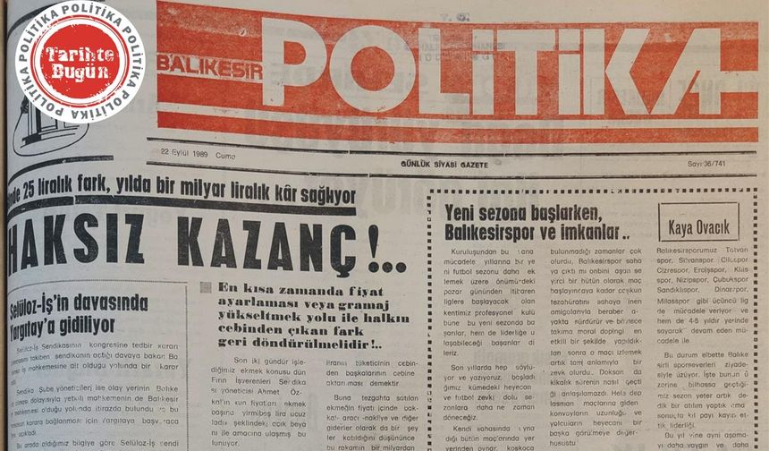 22 Eylül 1989 Cuma: Haksız Kazanç