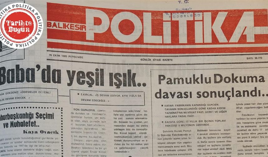26 Ekim 1989 Perşembe: H. Baba’da yeşil ışık