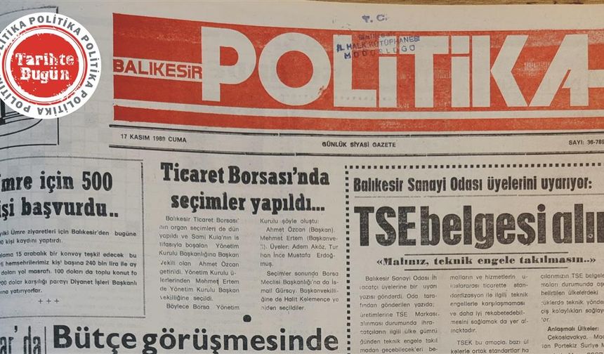 17 Kasım 1989 Cuma: TSE Belgesi alın