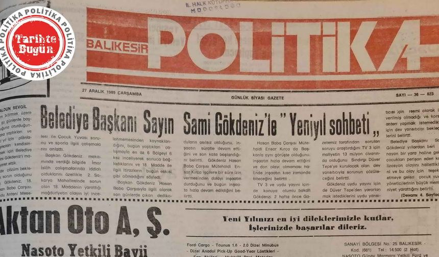 27 Aralık 1989 Çarşamba: Başkan Gökdeniz ile yeni yıl sohbeti