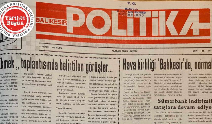 8 Aralık 1989 Cuma: Hava kirliliği Balıkesir’de normal