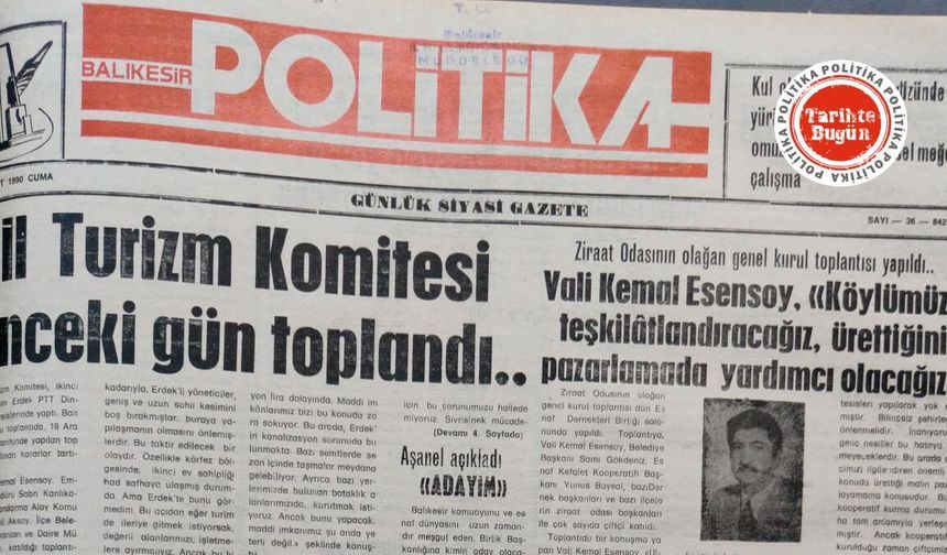 23 Mart 1990 Cuma: İl Turizm Komitesi önceki gün toplandı
