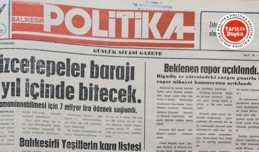 29 Mart 1990 Perşembe: İkizcetepeler Barajı bu yıl bitecek