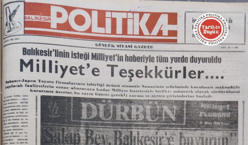 1 Mayıs 1990 Milliyet'e teşekkürler