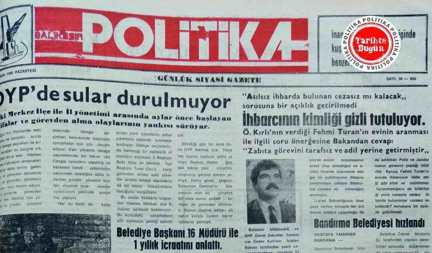 2 Nisan 1990 Pazartesi: DYP’de sular durulmuyor