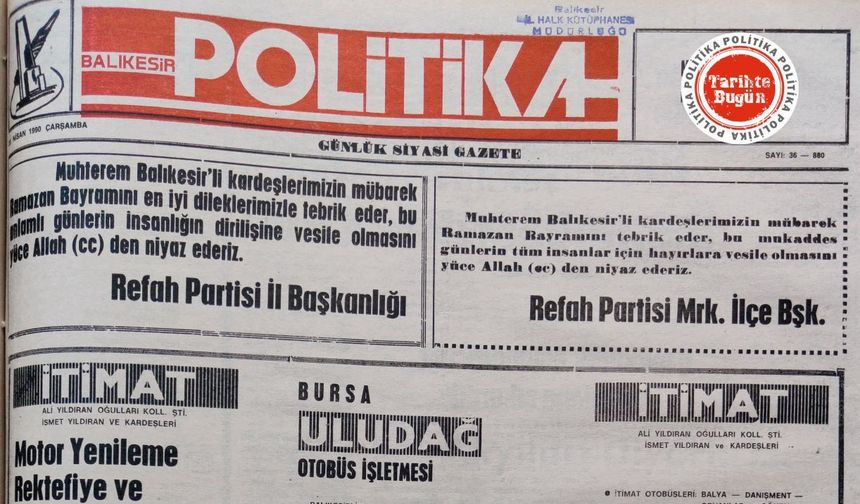 25 Nisan 1990 Çarşamba: Bayram ilanları
