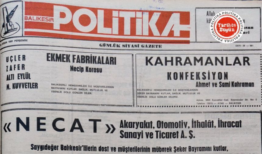 26 Nisan 1990 Perşembe: Bayram ilanları