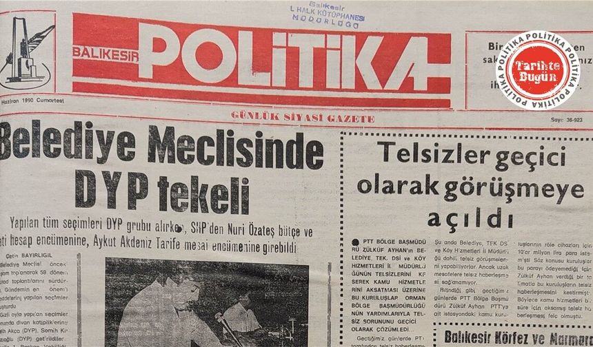 16 Haziran 1990 Cumartesi: Belediye Meclisinde DYP tekeli