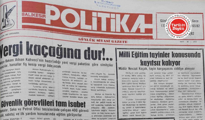 10 Ekim 1990 Çarşamba: Vergi kaçağına dur