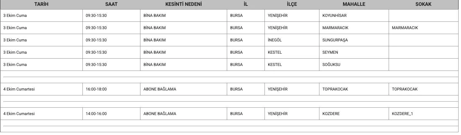 Bursa Elekrtrik Kessintii.