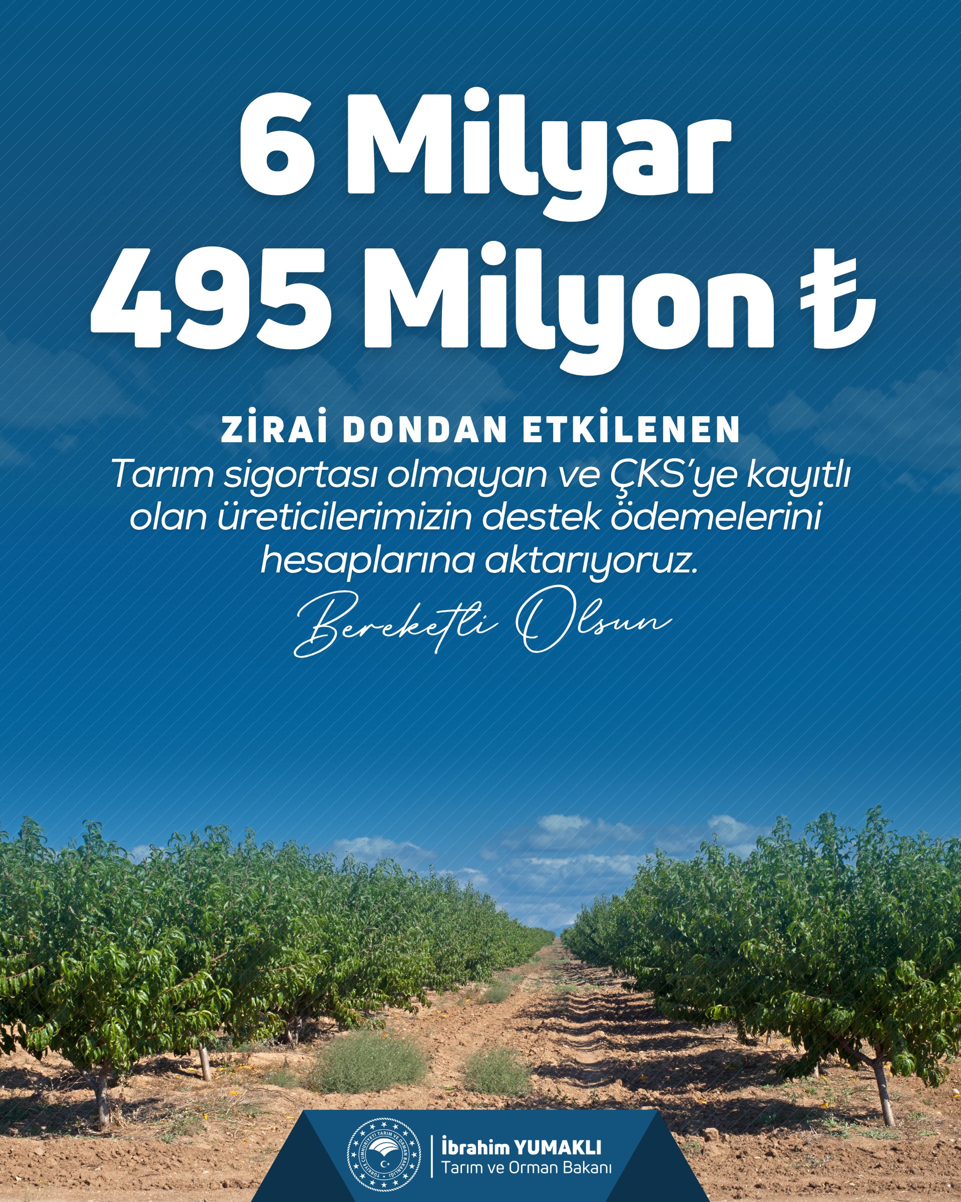 Zirai Dondan Etkilenen Üreticiye 6,5 Milyar Lira Destek