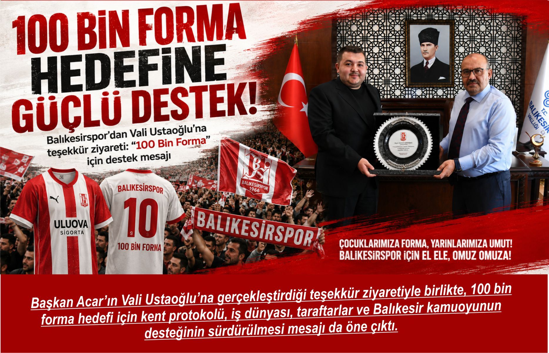 Balıkesirspor’dan Vali Ustaoğlu’na teşekkür ziyareti: “100 Bin Forma” için destek mesajı