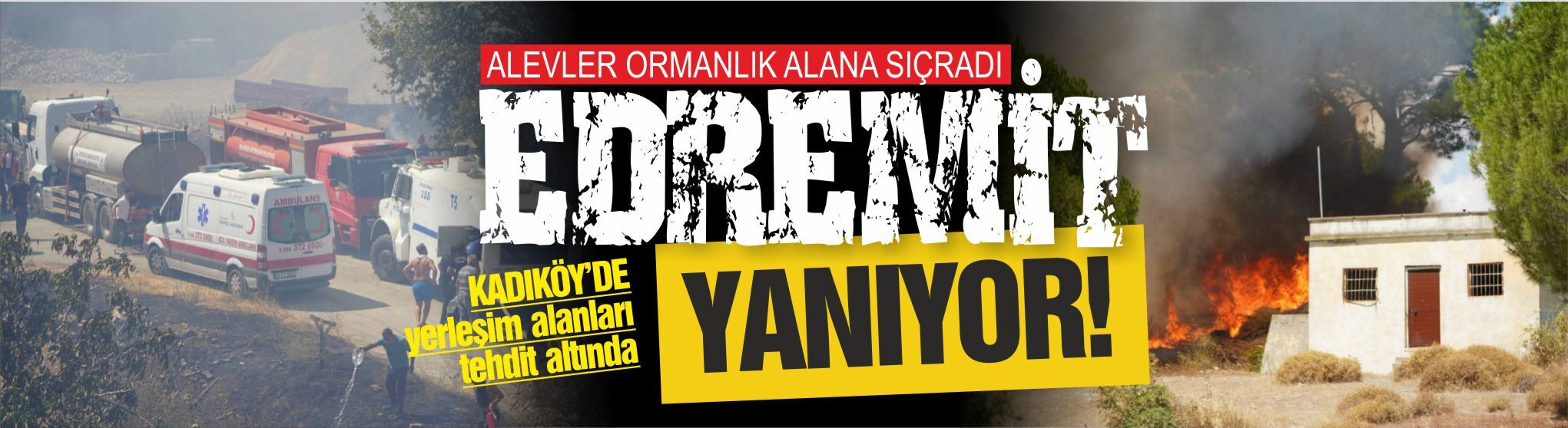 Edremit Kadıköy yanıyor! Alevler ormanlık alan ve yerleşim yerlerine sıçradı