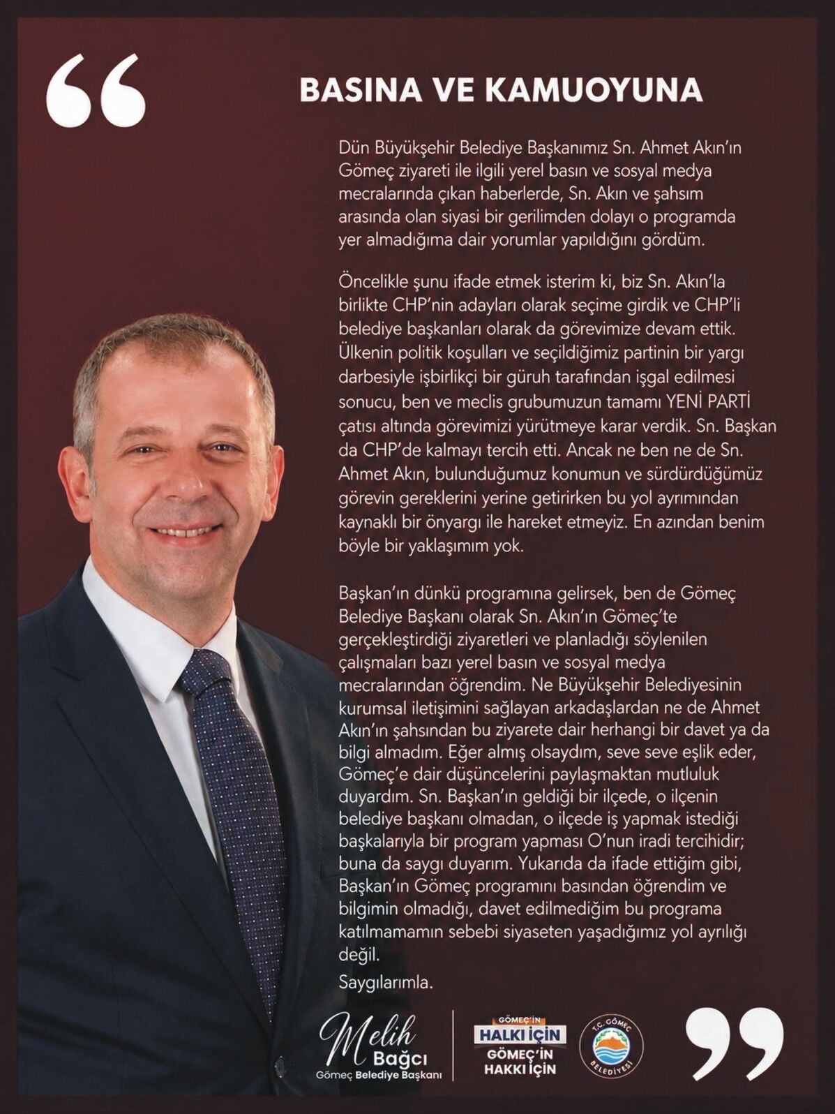 Melih Bağcı Açıklama