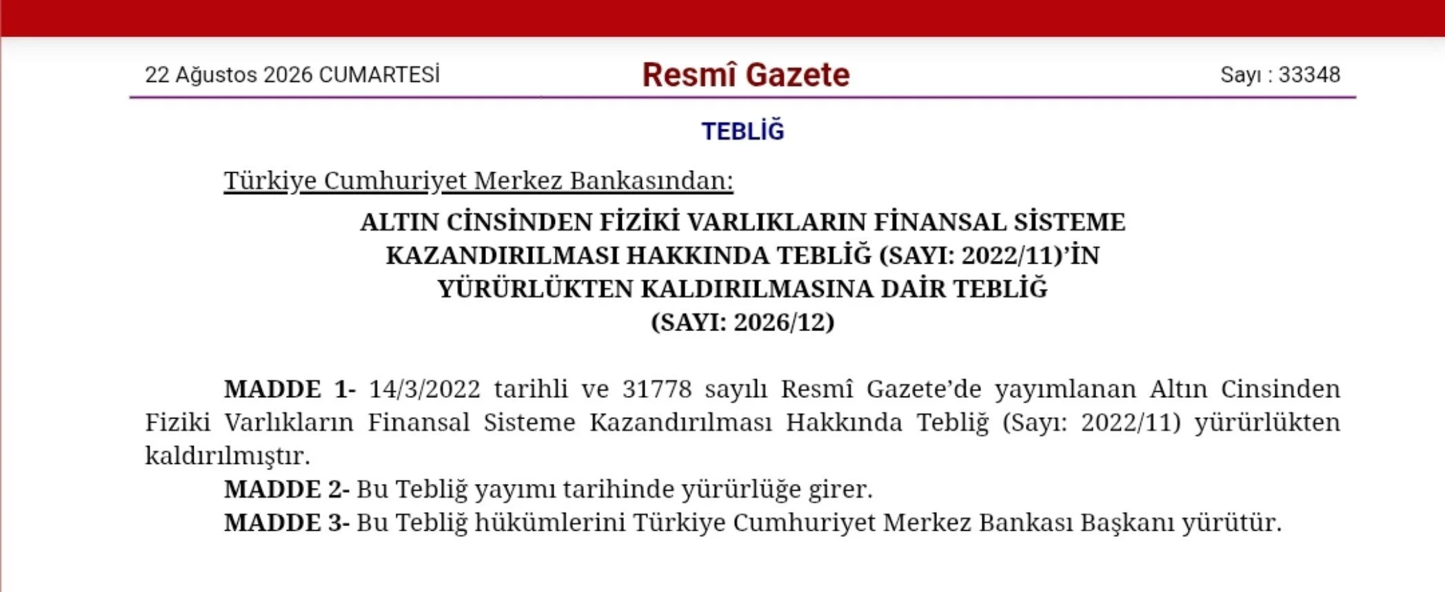 Resmi Gazete Altin