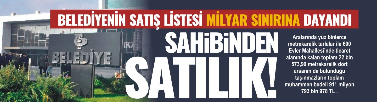 BANDIRMA BELEDİYESİ'NDEN SATILIK!  5 TAŞINMAZ İÇİN 911 MİLYON 793 BİN TL MUHAMMEN BEDEL