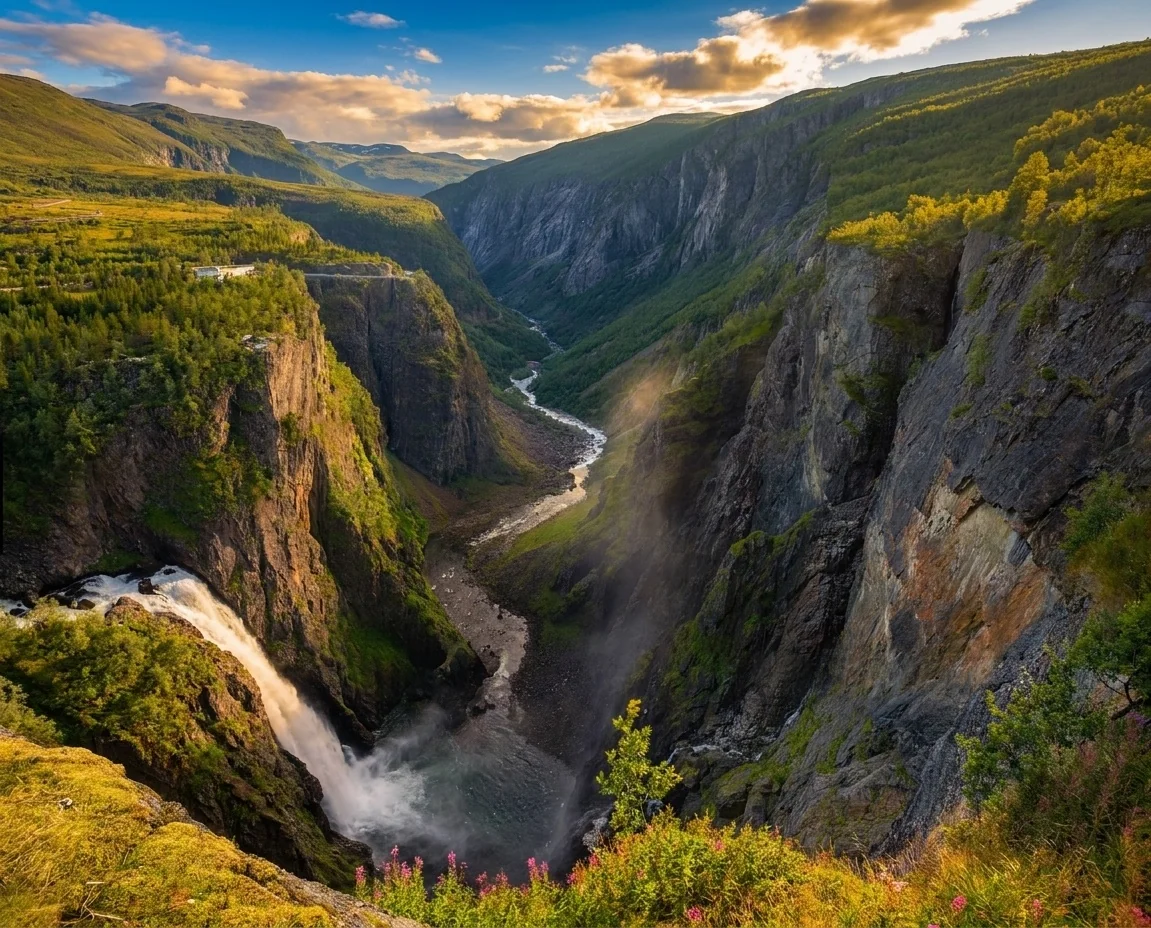 Noorwegen Bergen Voss Hardangerfjord Voringsfossen Voringsfossen Mabodalen Tweeling Waterval