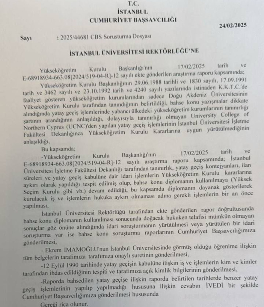 İmamoğlu’nun Diplomasına İlişkin Soruşturmada Yeni Gelişme: Savcılıktan İstanbul Üniversitesi’ne Yazı
<p>