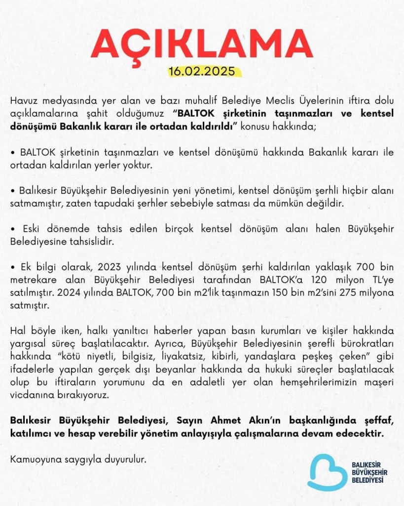 Balıkesir Büyükşehir Belediyesi'nden İddialara Sert Yanıt!